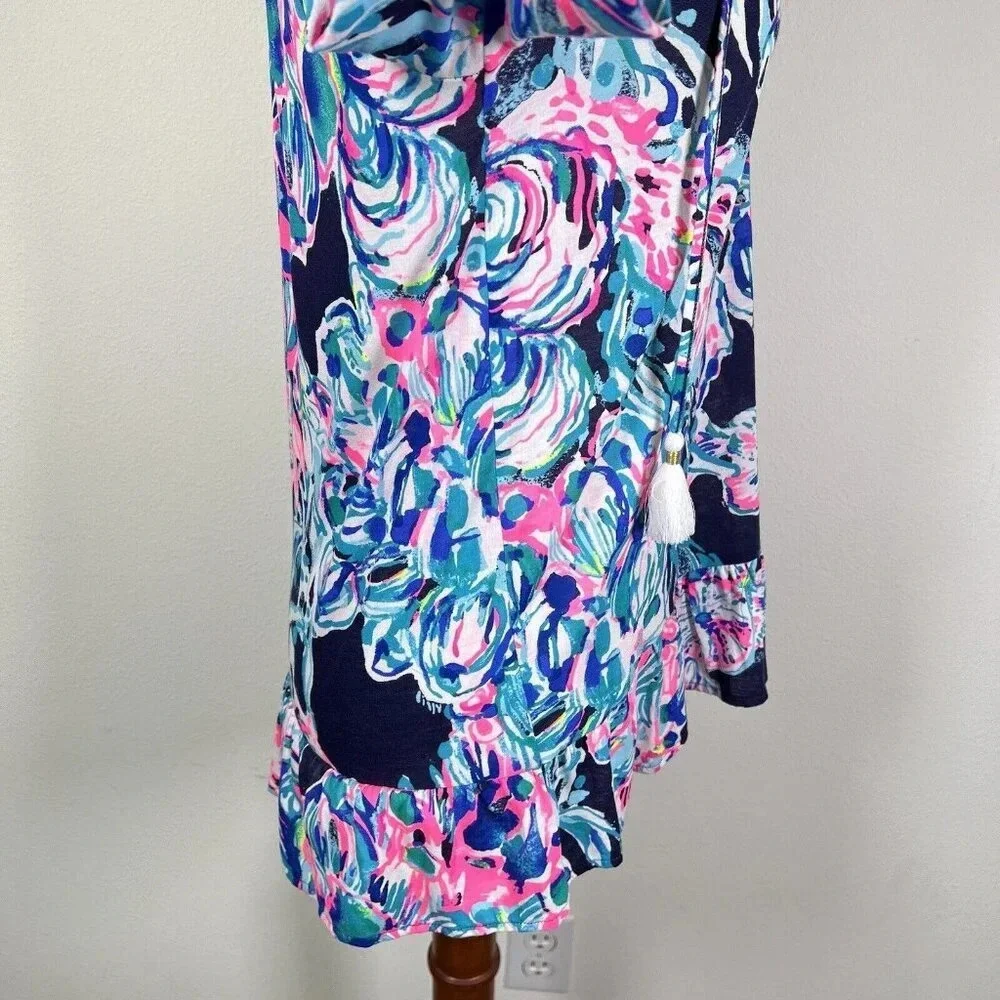 Lilly Pulitzer Top Blouse Size XS Blue Pink Long Sleeve Beach Tropical Fish - Picture 14 of 14